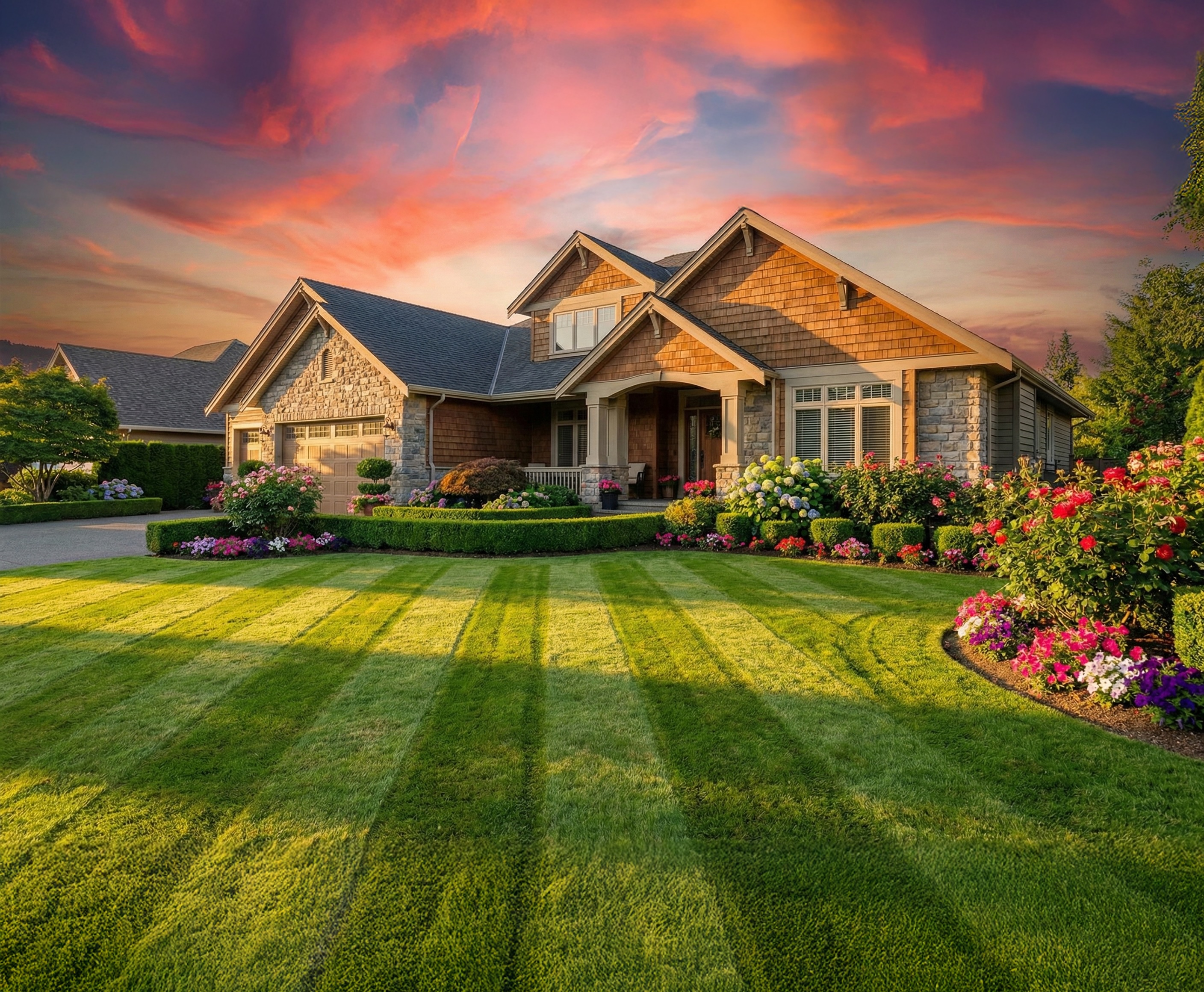 Beautiful home with professionally maintained lawn and landscaping